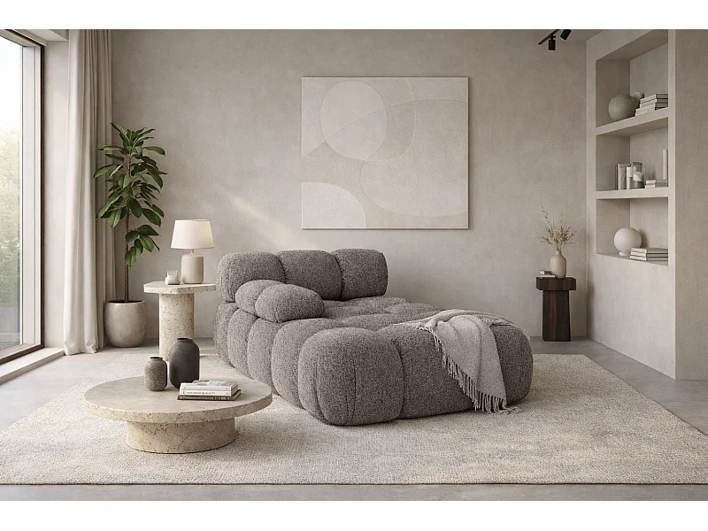 Modulaire chaise longue, bouclé stof Abriamo, Bruin, Links, Selia