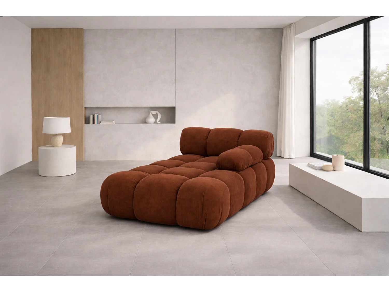 Chaiselongue modular, Veloursstoff Salvador, Dunkelbraun, Rechts, Selia