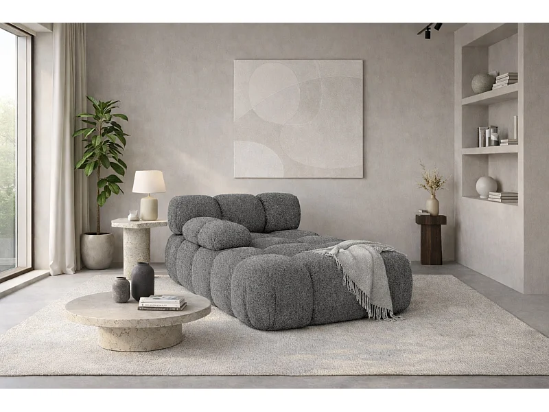 Modulaire chaise longue, bouclé stof Abriamo, Donkergrijs, Links, Selia