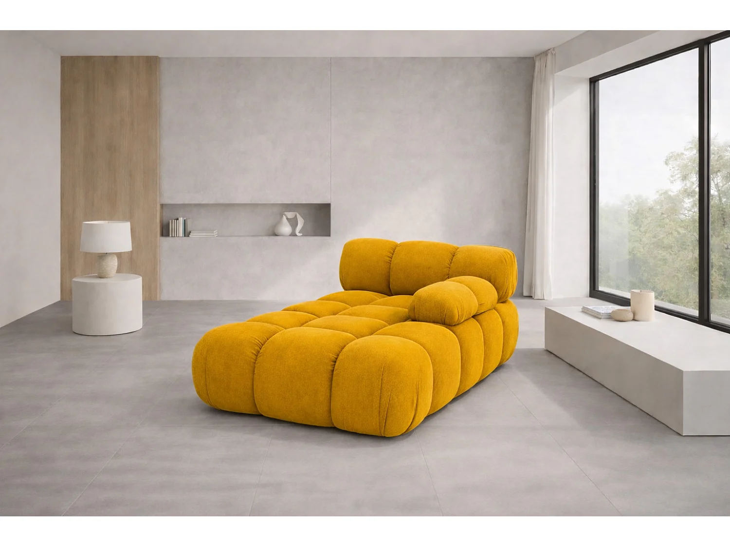 Chaiselongue modular, Veloursstoff Salvador, Gelb, Rechts, Selia