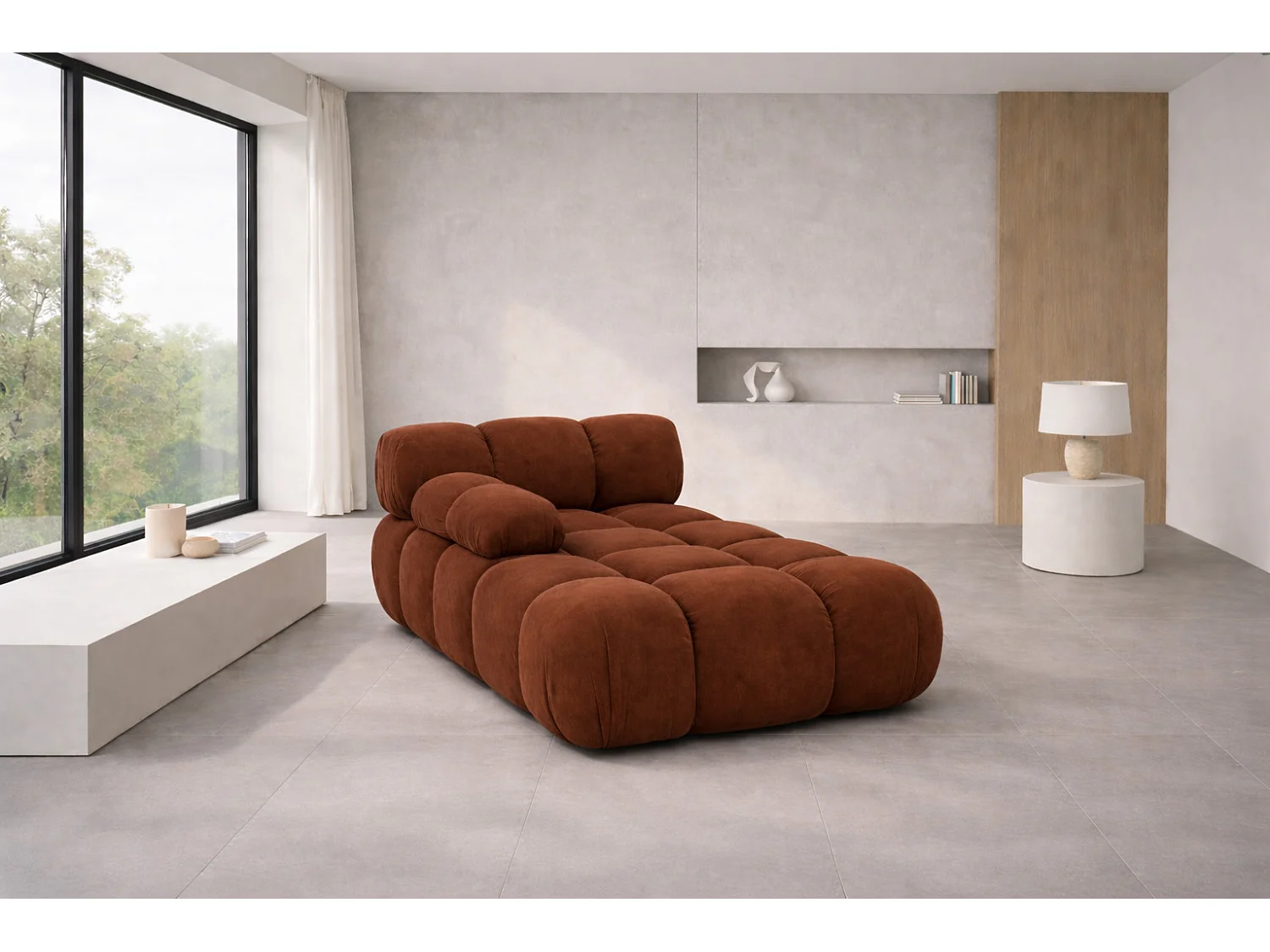 Chaiselongue modular, Veloursstoff Salvador, Dunkelbraun, Links, Selia