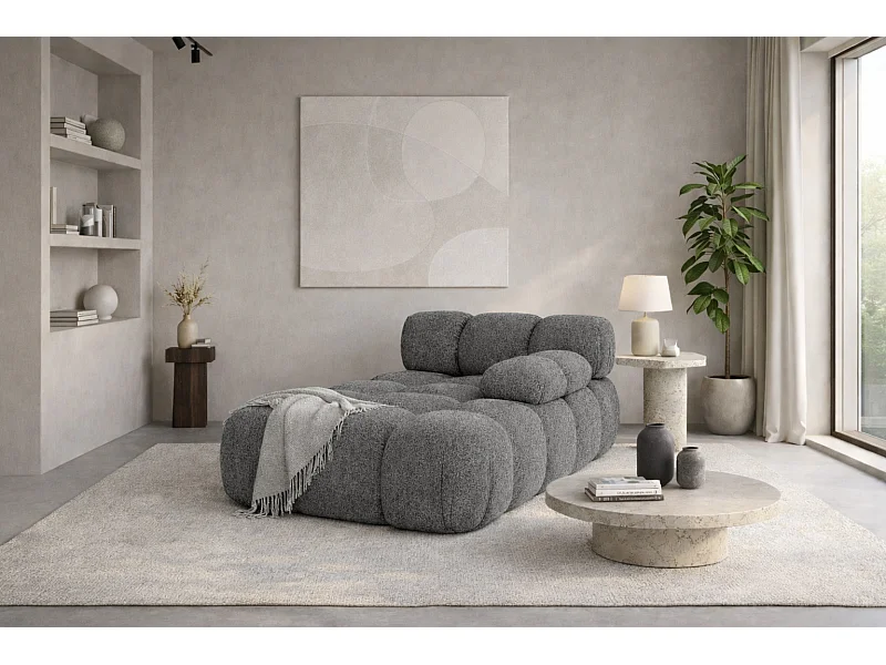 Modulaire chaise longue, bouclé stof Abriamo, Donkergrijs, Rechts, Selia