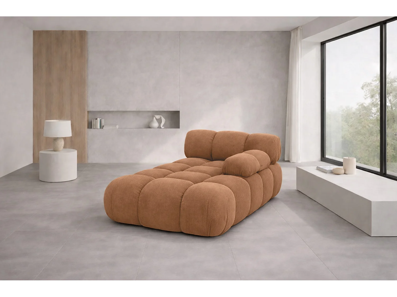Chaiselongue modular, Veloursstoff Salvador, Dunkelbeige, Rechts, Selia