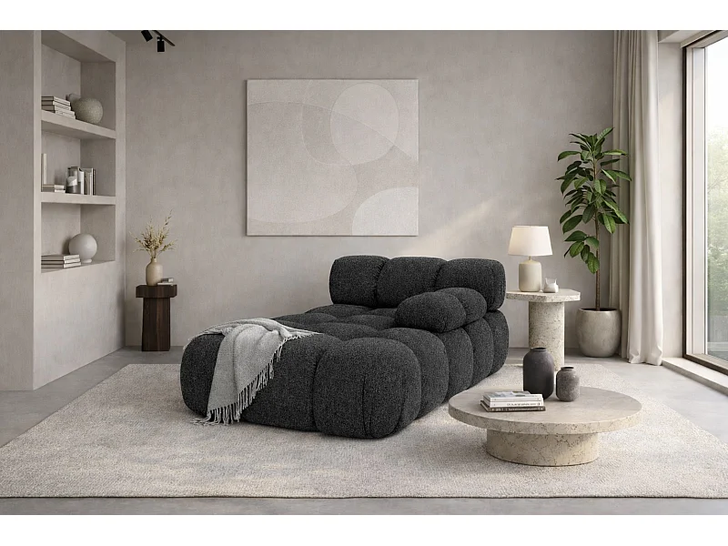 Modulaire chaise longue, bouclé stof Abriamo, Grafiet, Rechts, Selia