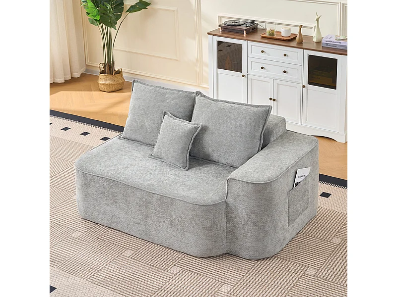 Canapé d'angle gauche modulable - en Chenille Gris - avec 3 coussins et 2 oreillers - 262x144x65cm
