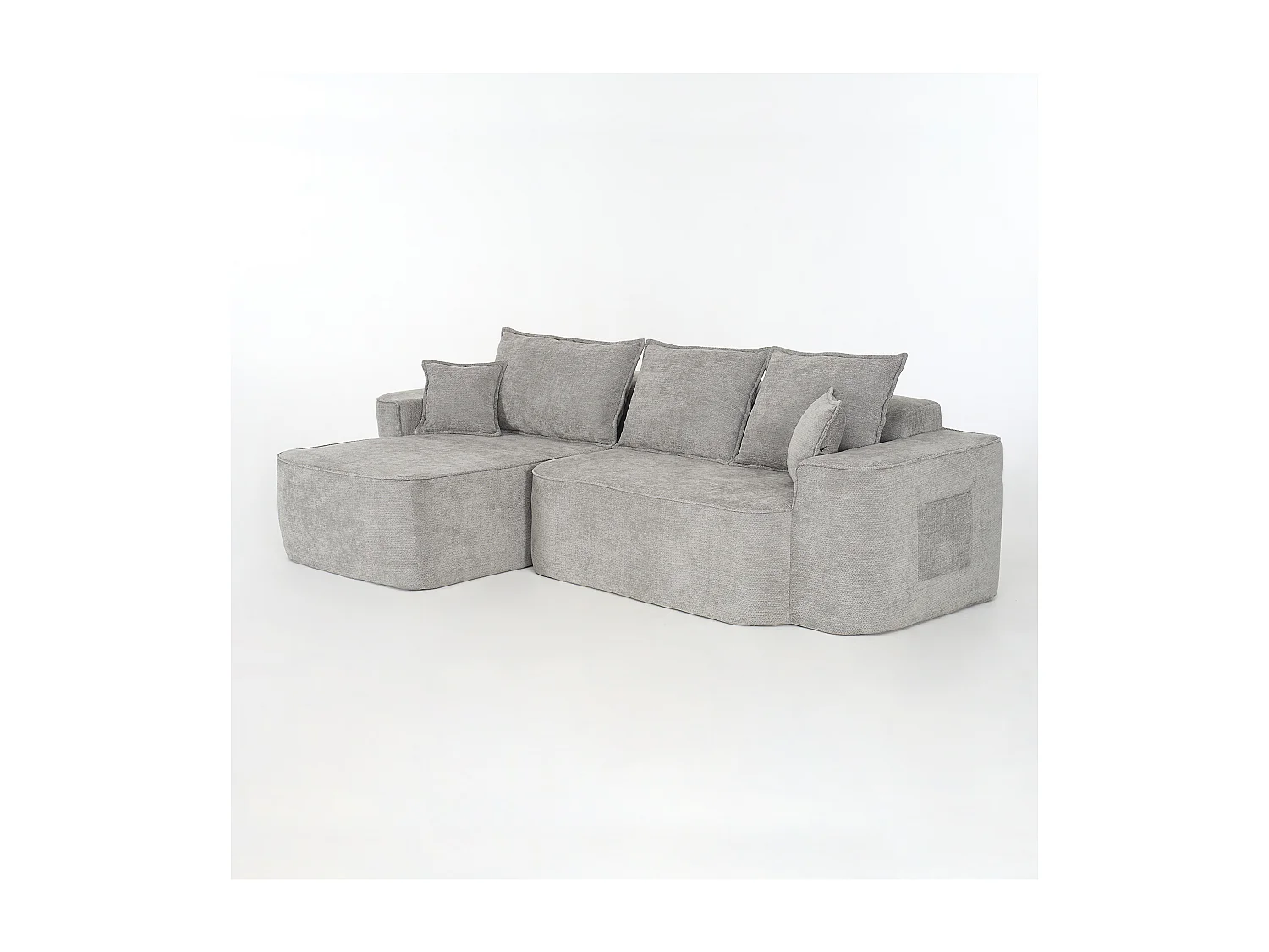 Canapé d'angle gauche modulable - en Chenille Gris - avec 3 coussins et 2 oreillers - 262x144x65cm