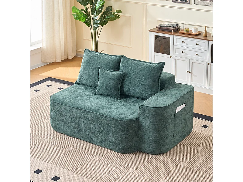 Canapé d'angle gauche modulable - en Chenille Vert - avec 3 coussins et 2 oreillers - 262x144x65cm