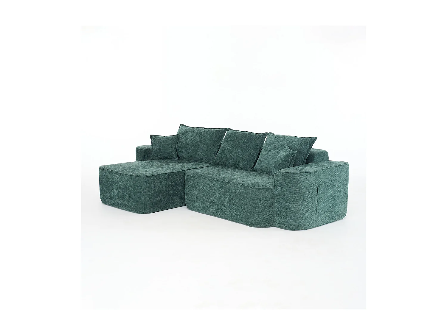 Canapé d'angle gauche modulable - en Chenille Vert - avec 3 coussins et 2 oreillers - 262x144x65cm