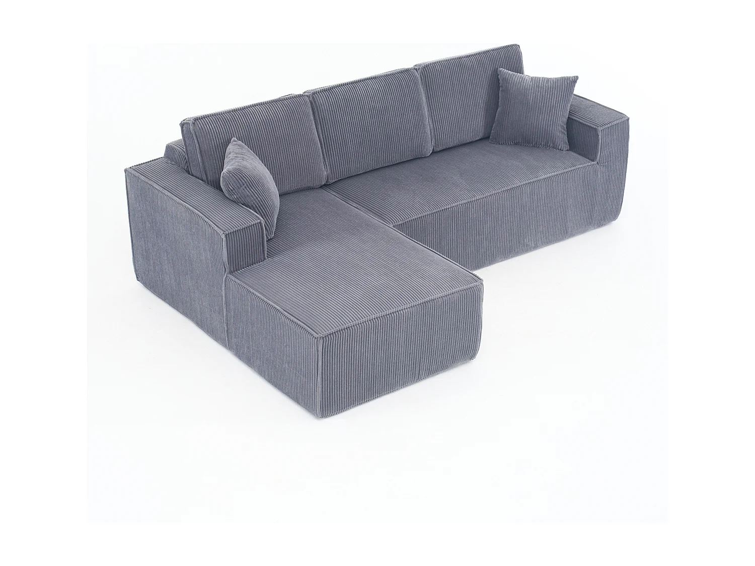 Canapé d'angle gauche modulable, en Velours côtelé, avec 2 oreillers et 128cm méridienne, Gris