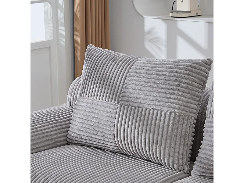 Canapé 2 places modulable en Velours côtelé, avec porte-gobelets et poche latérale, 200x99x80cm, Gris clair