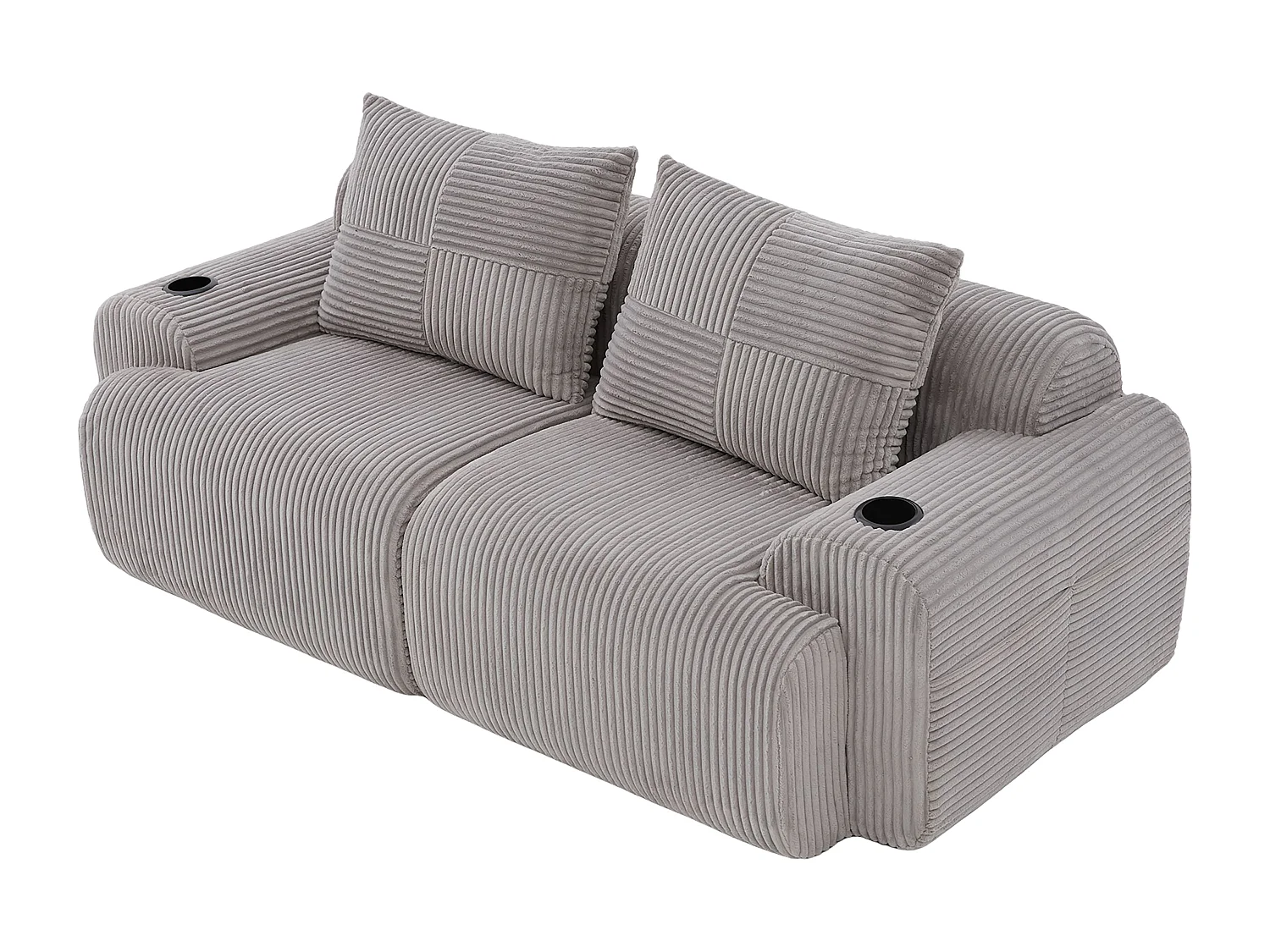 Canapé 2 places modulable en Velours côtelé, avec porte-gobelets et poche latérale, 200x99x80cm, Gris clair