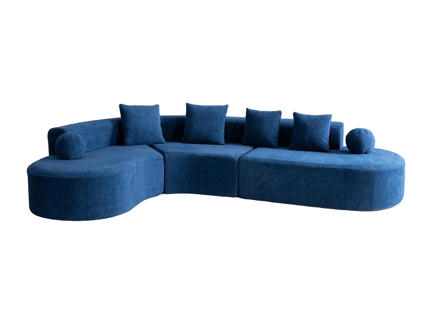 Canapé d'angle gauche modulable en Chenille - 5 Places - avec 4 oreillers - Bleu - 327x215x65cm