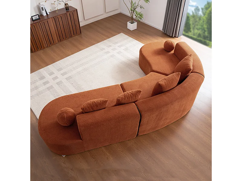 Canapé d'angle gauche modulable en Chenille - 5 Places - avec 4 oreillers - Orange - 327x215x65cm