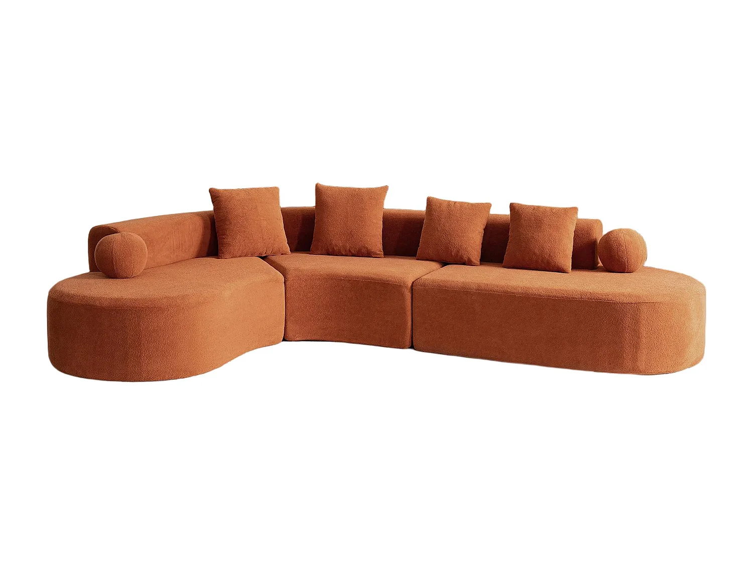 Canapé d'angle gauche modulable en Chenille - 5 Places - avec 4 oreillers - Orange - 327x215x65cm