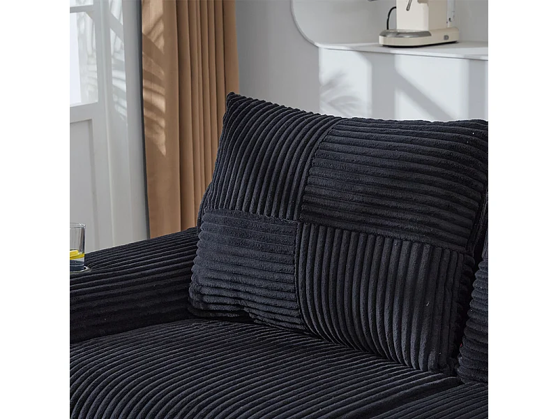 Canapé 2 places modulable en Velours côtelé, avec porte-gobelets et poche latérale, 200x99x80cm, Noir