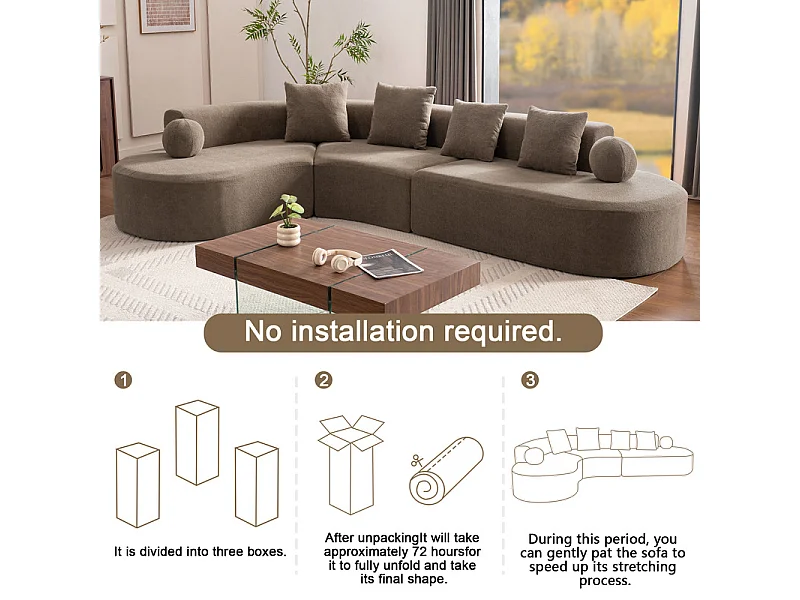 Canapé d'angle gauche modulable en Chenille - 5 Places - avec 4 oreillers - Marron - 327x215x65cm