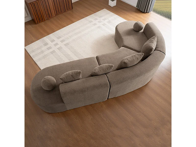 Canapé d'angle gauche modulable en Chenille - 5 Places - avec 4 oreillers - Marron - 327x215x65cm