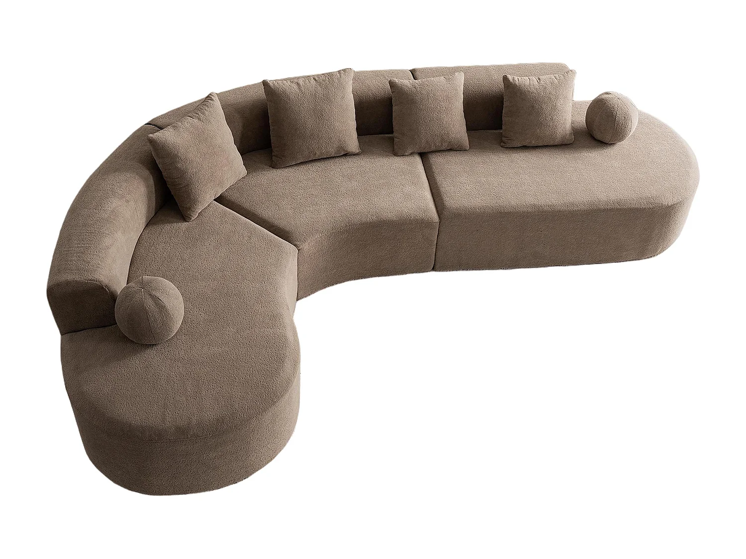 Canapé d'angle gauche modulable en Chenille - 5 Places - avec 4 oreillers - Marron - 327x215x65cm