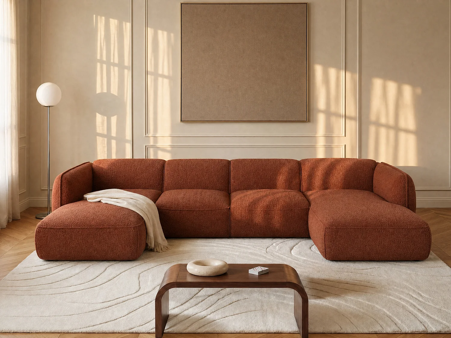 Klassisk daybed med armlæn - Chenille stof - Terrakotta - Maison Céphy CAMILIO