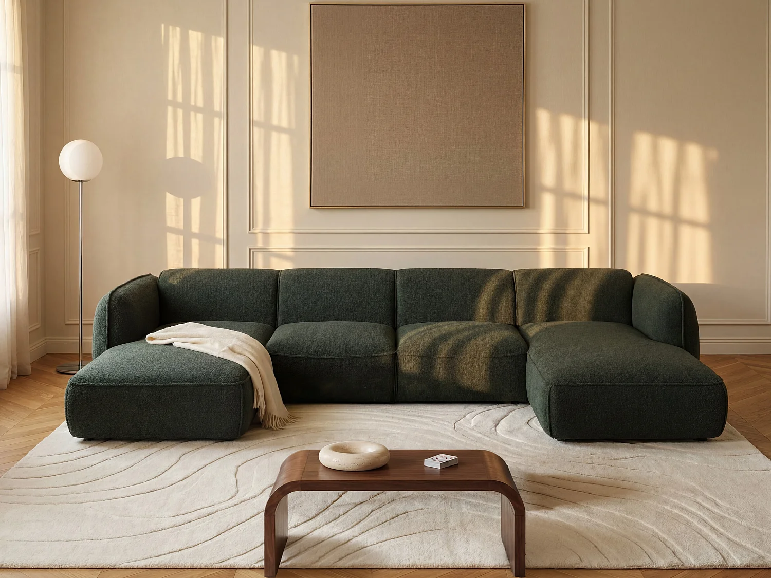 Klassisk daybed med armlæn - Grøn - Chenille stof - Højrevendt - Maison Céphy CAMILIO