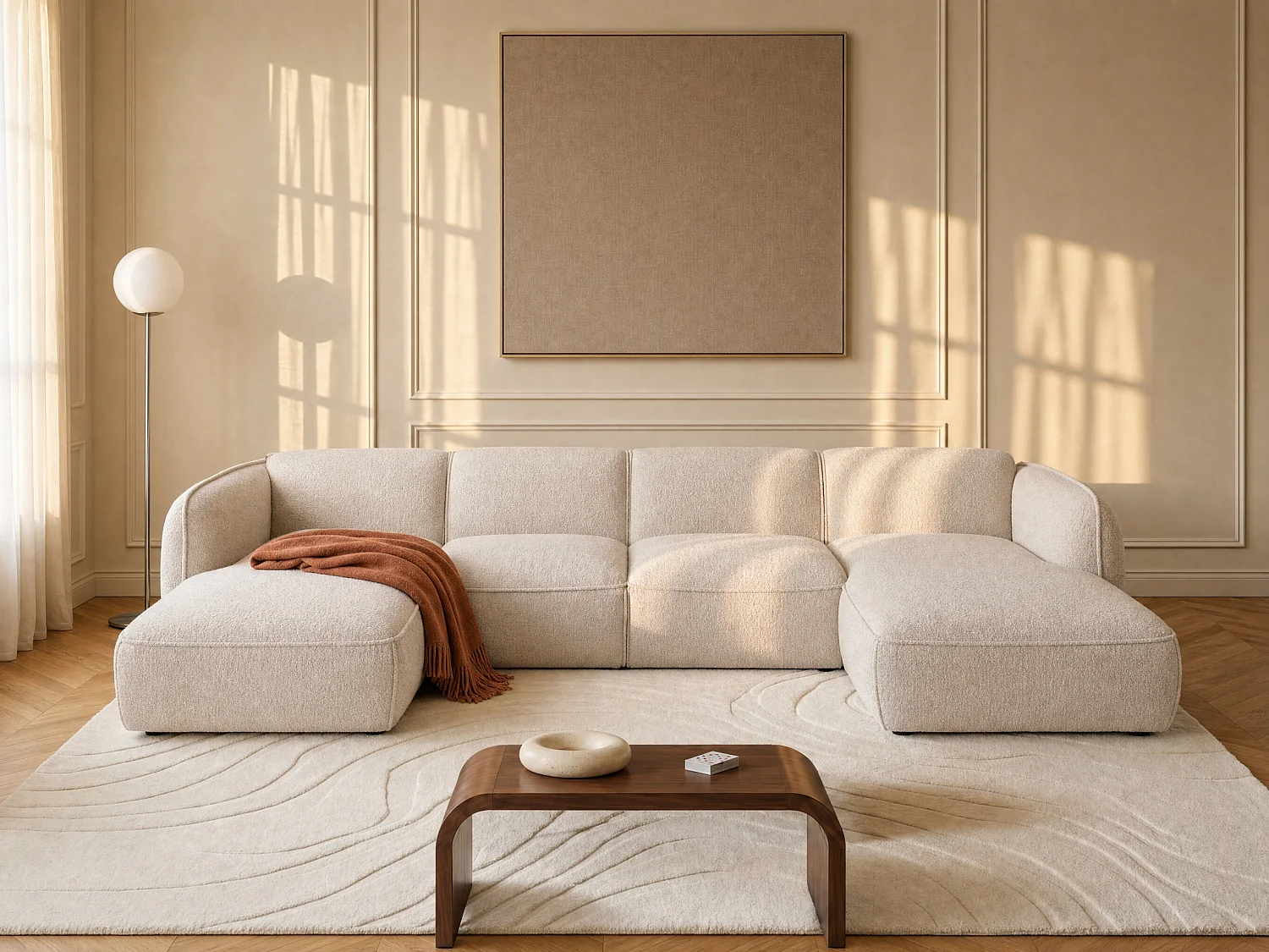 Klassisk daybed - Venstrevendt - Chenille stof - Beige - Maison Céphy CAMILIO
