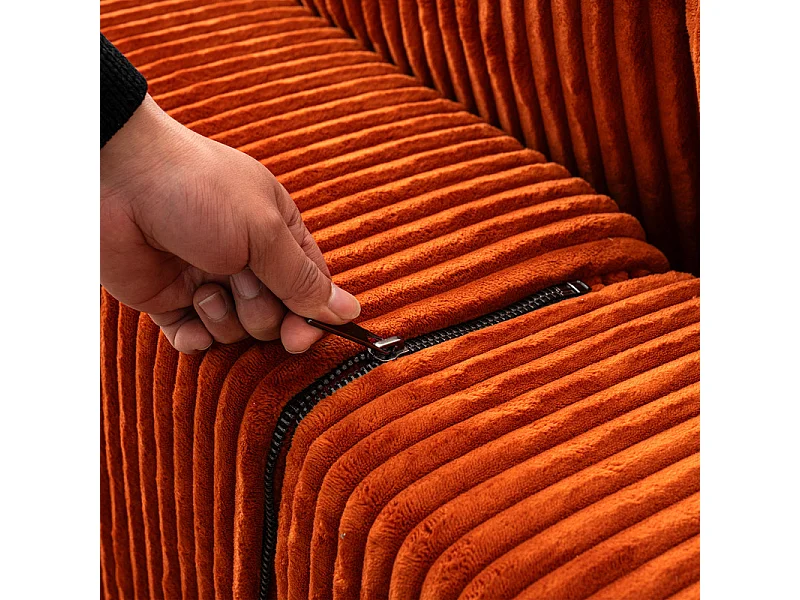 Canapé d'angle panoramique - en Velours côtelé Orange - avec 4 coussins, 2 oreillers et 2 méridiennes - 332x156x88cm