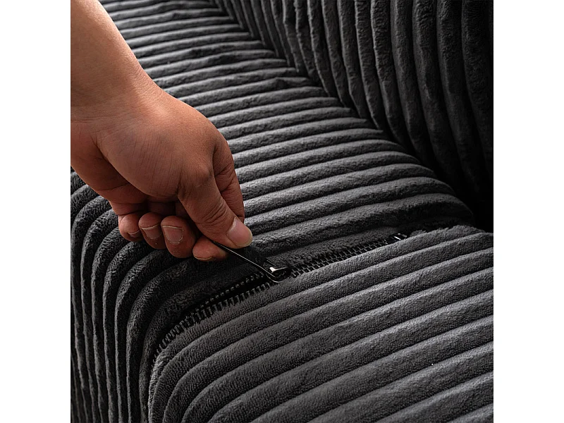 Canapé d'angle panoramique - en Velours côtelé Gris - avec 4 coussins, 2 oreillers et 2 méridiennes - 332x156x88cm