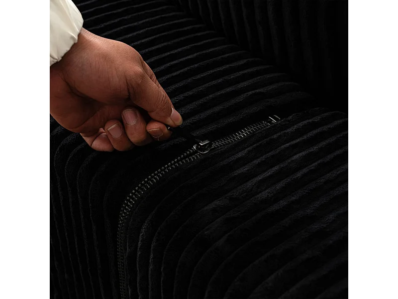 Canapé d'angle panoramique - en Velours côtelé Noir - avec 4 coussins, 2 oreillers et 2 méridiennes - 332x156x88cm