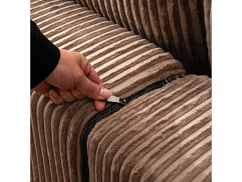 Canapé d'angle panoramique - en Velours côtelé Marron - avec 4 coussins, 2 oreillers et 2 méridiennes - 332x156x88cm