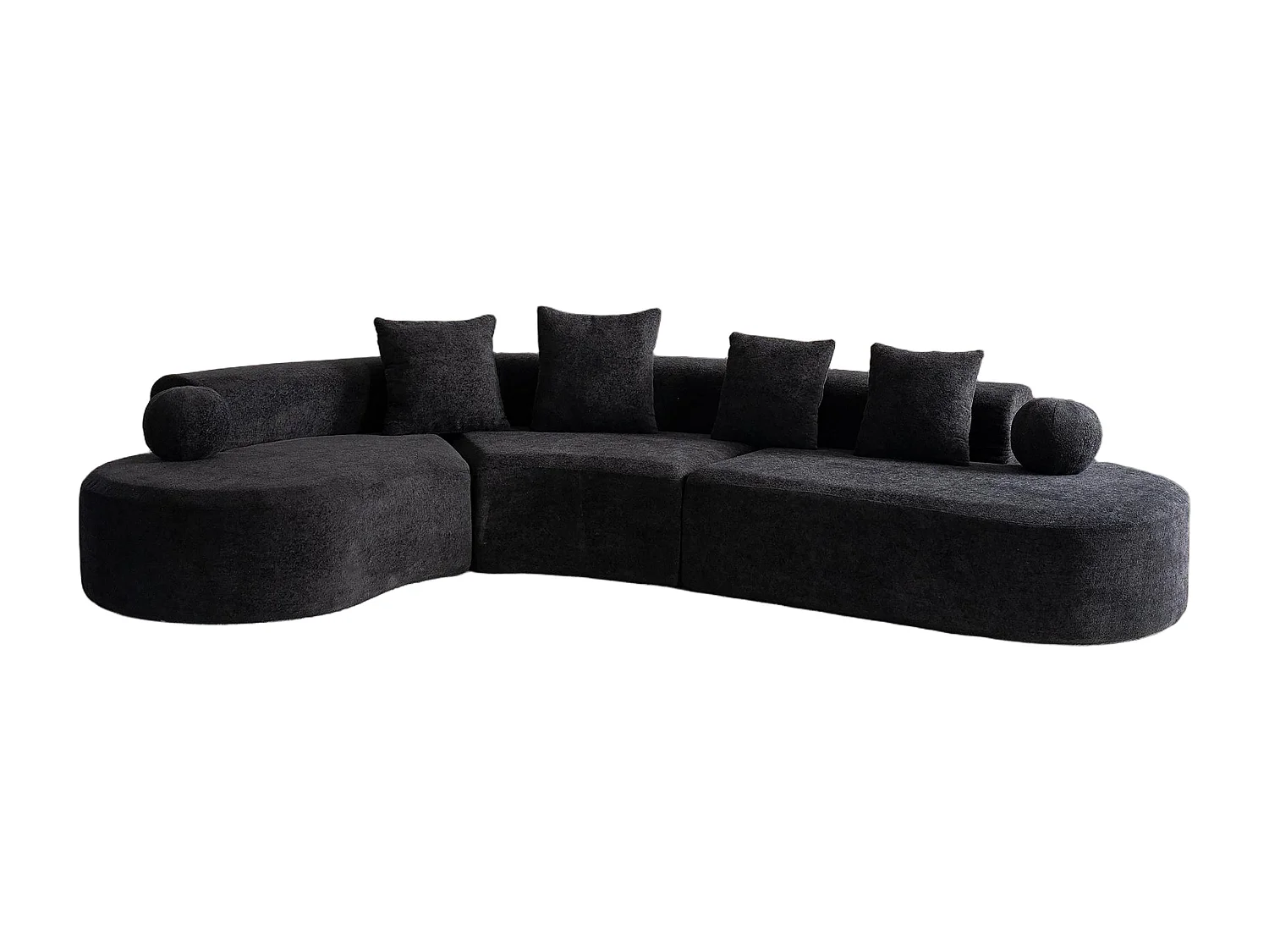 Canapé d'angle gauche modulable en Chenille - 5 Places - avec 4 oreillers - Noir - 327x215x65cm