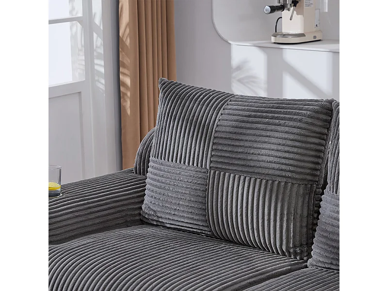 Canapé 2 places modulable en Velours côtelé, avec porte-gobelets et poche latérale, 200x99x80cm, Gris anthracite