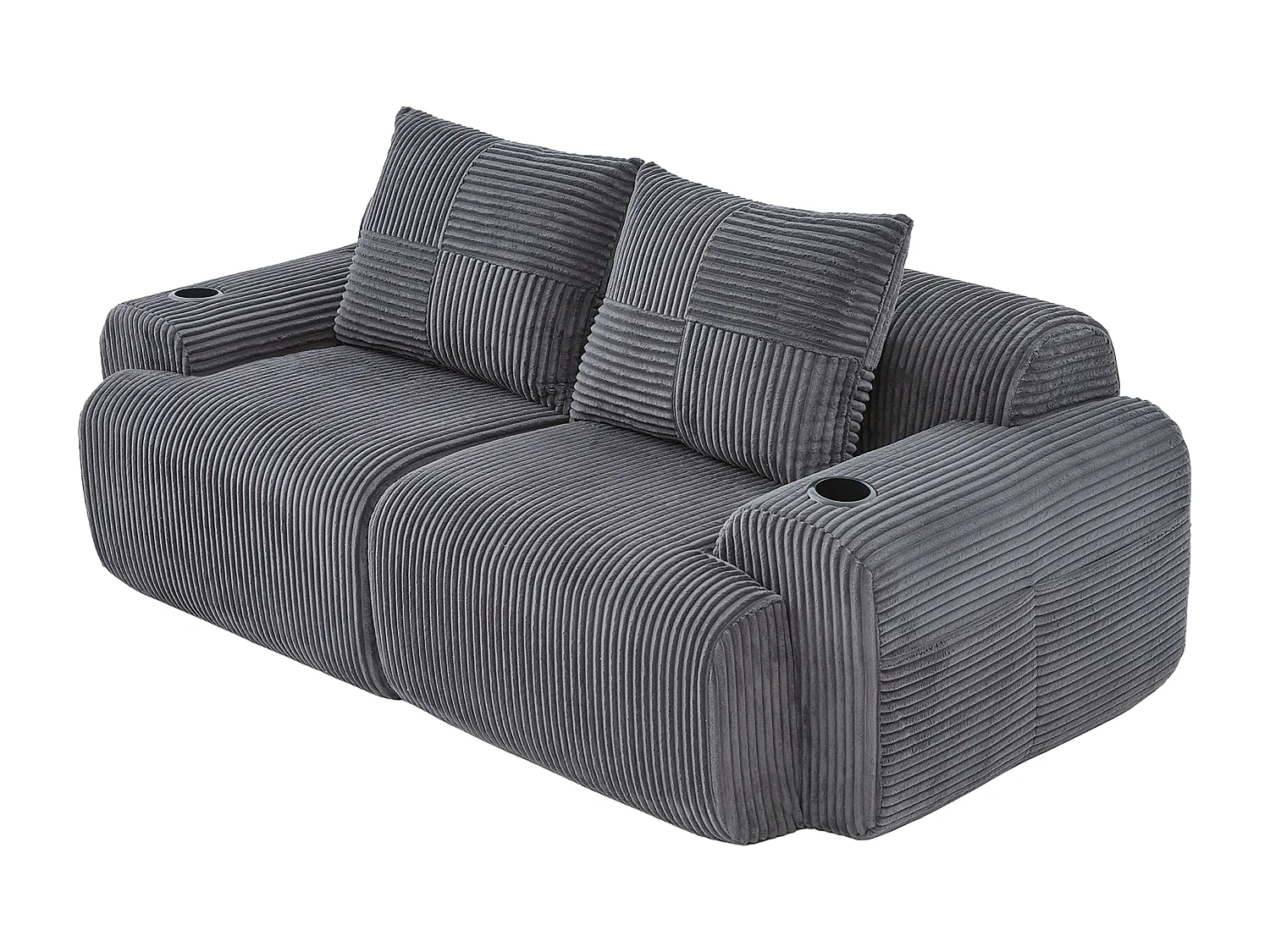 Canapé 2 places modulable en Velours côtelé, avec porte-gobelets et poche latérale, 200x99x80cm, Gris anthracite