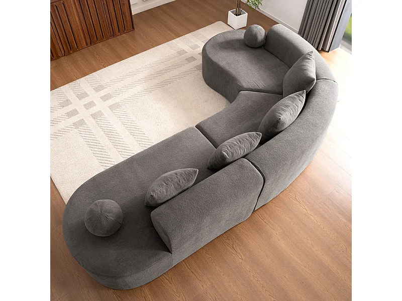 Canapé d'angle gauche modulable en Chenille - 5 Places - avec 4 oreillers - Gris - 327x215x65cm