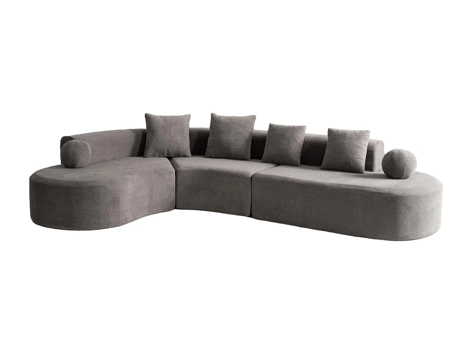 Canapé d'angle gauche modulable en Chenille - 5 Places - avec 4 oreillers - Gris - 327x215x65cm