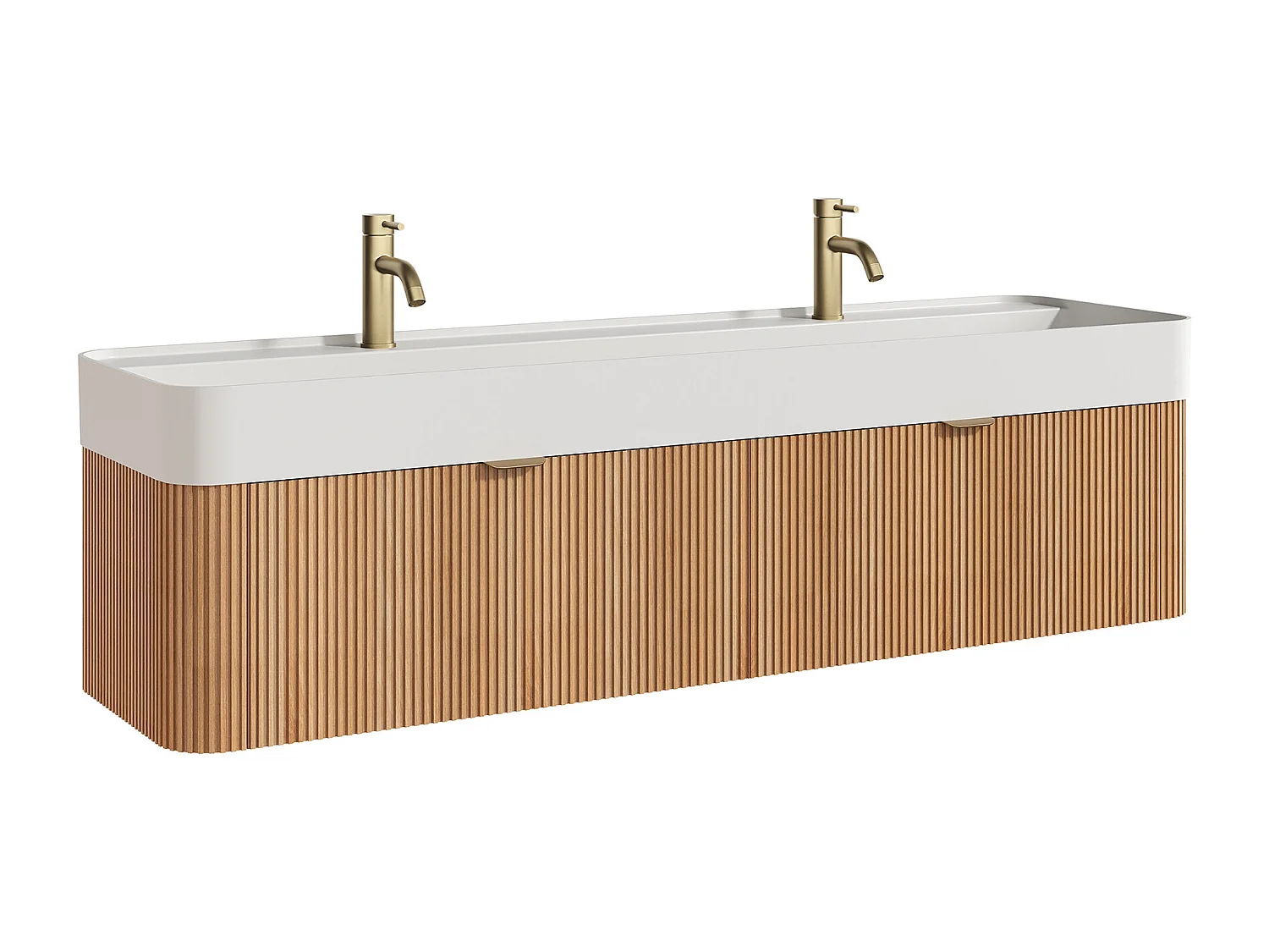 Móvel de casa de banho suspenso estriado em madeira de freixo com lavatório duplo para  encastrar e torneira - Natural claro - 150 cm - BULMAS