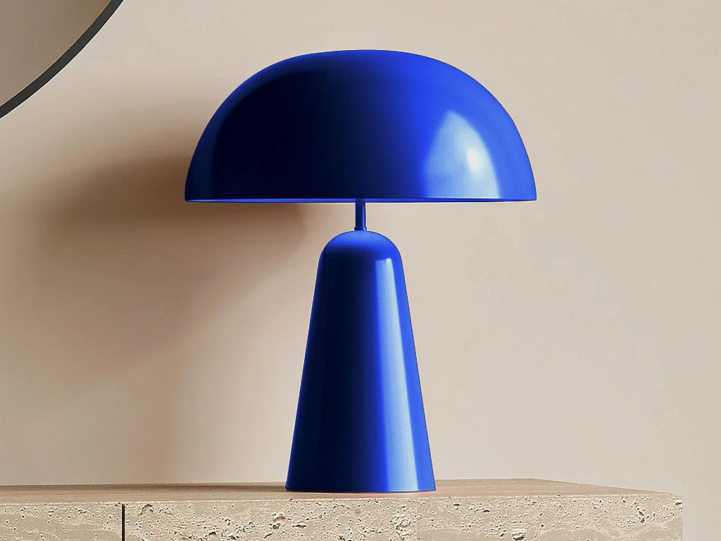 Lampe à poser champignon en métal - D. 39 x H.52 cm - Bleu brillant - LARKIN