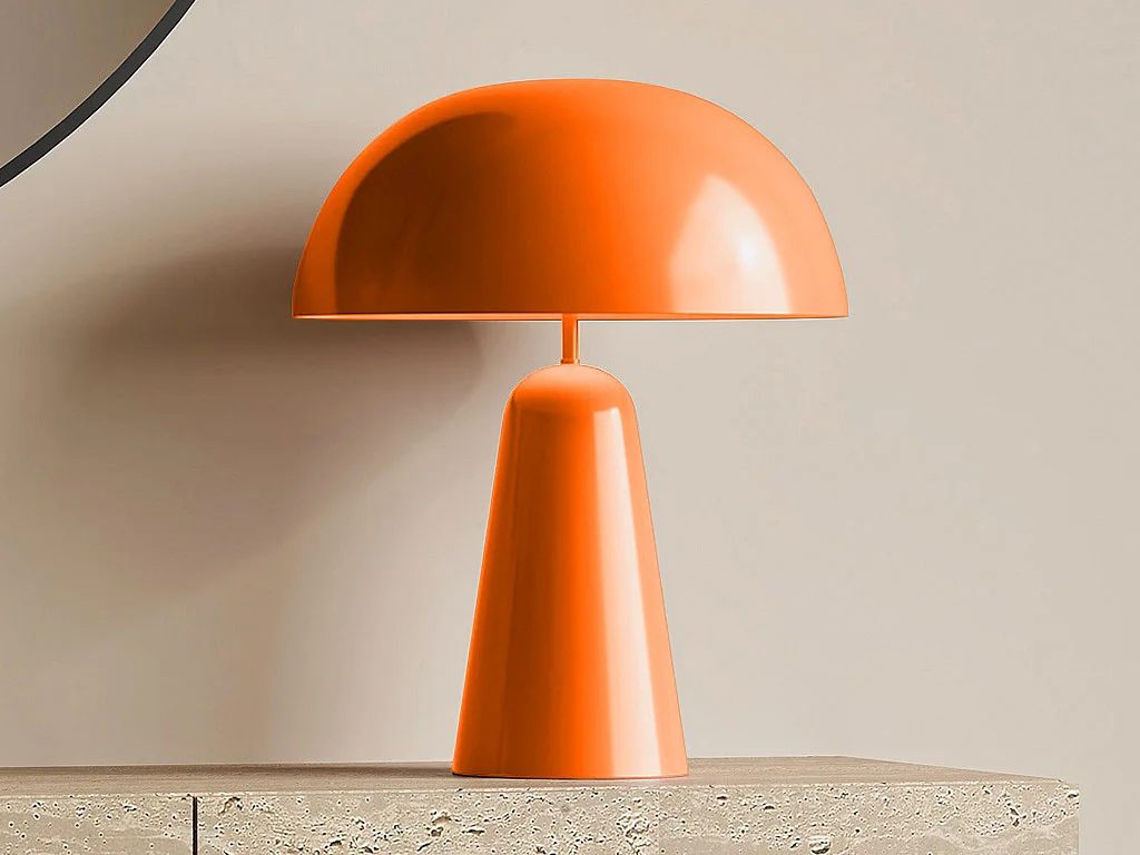 Lampe à poser champignon en métal - D. 39 x H.52 cm - Orange brillant - LARKIN