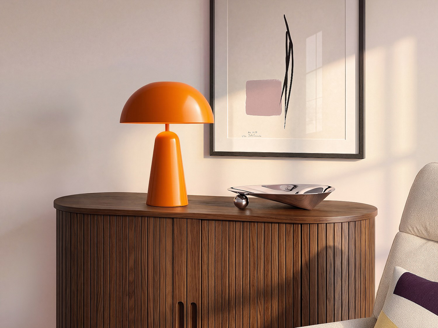 Tischlampe in Pilzform aus Metall - D. 39 x H. 52 cm - Orange Glänzend - LARKIN