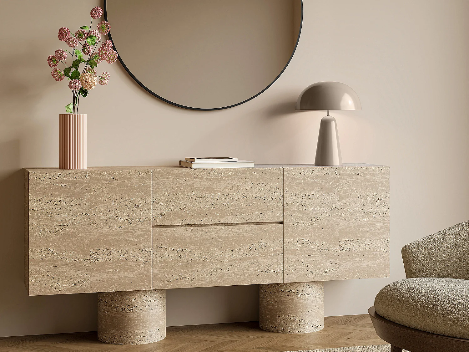 Lámpara de mesa seta en metal - D. 39 x H. 52 cm - Beige brillante - LARKIN