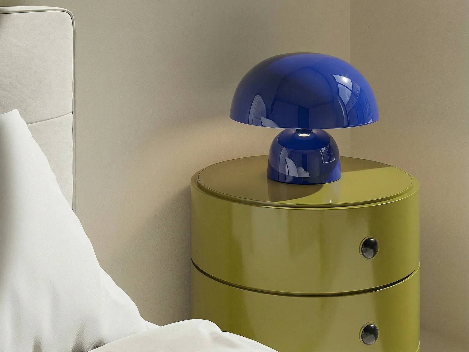 Lampe à poser champignon en métal - D. 31 x H.25 cm - Bleu brillant - SIDNEY