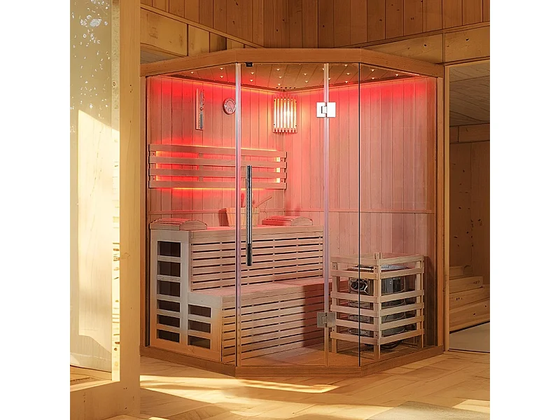 Sauna d'angle finlandais Nordica® Vapeur V34 - 3-4 places - 150 x 150 x H.200
