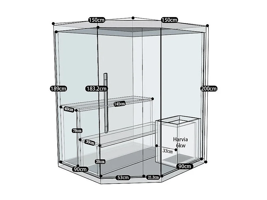Sauna d'angle finlandais Nordica® Vapeur V34 - 3-4 places - 150 x 150 x H.200