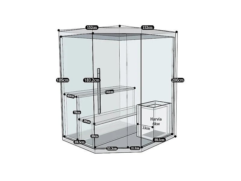 Sauna d'angle finlandais Nordica® Vapeur V34 - 3-4 places - 150 x 150 x H.200