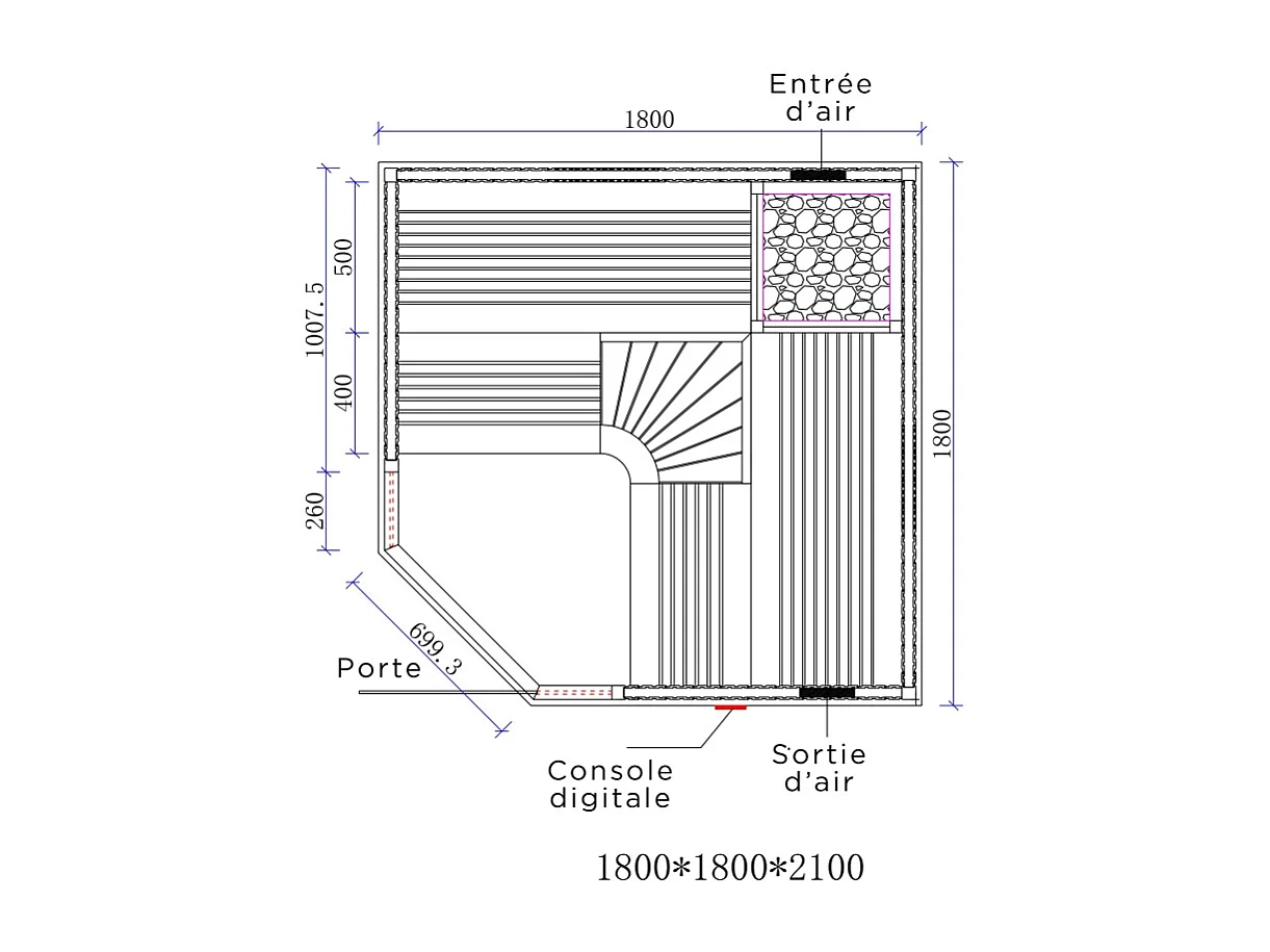 Sauna d'angle Boreal® Evasion Club 180C - 4 à 6 places - 180*180*210