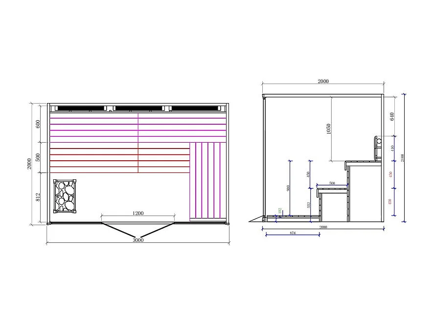 Sauna traditionnel Boreal® CELEST PRO 300 - 8 places - 300x200x210 cm