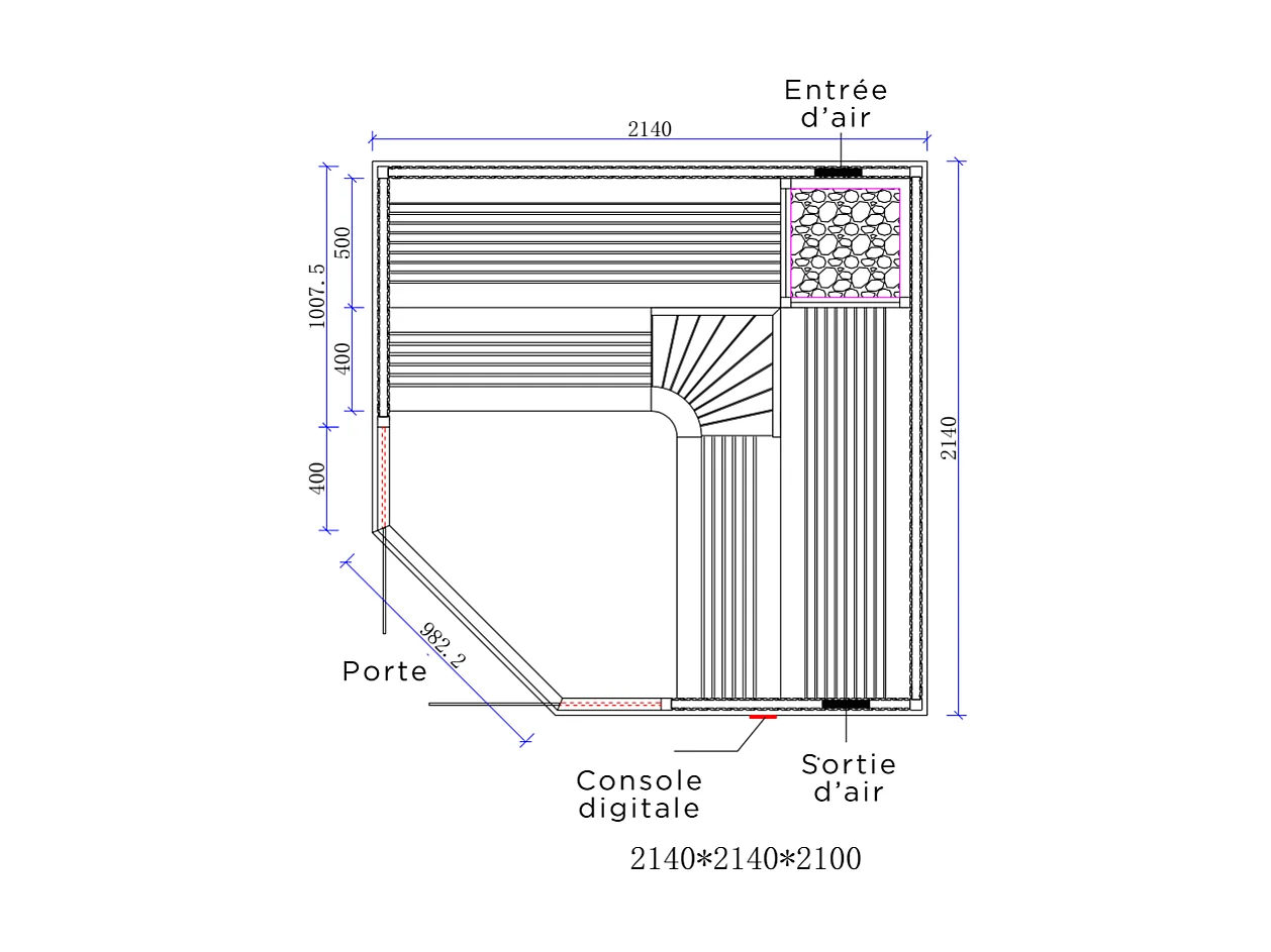 Sauna d'angle Boreal® Evasion Club PRO 214C - 5 à 7 places - 214*214*210
