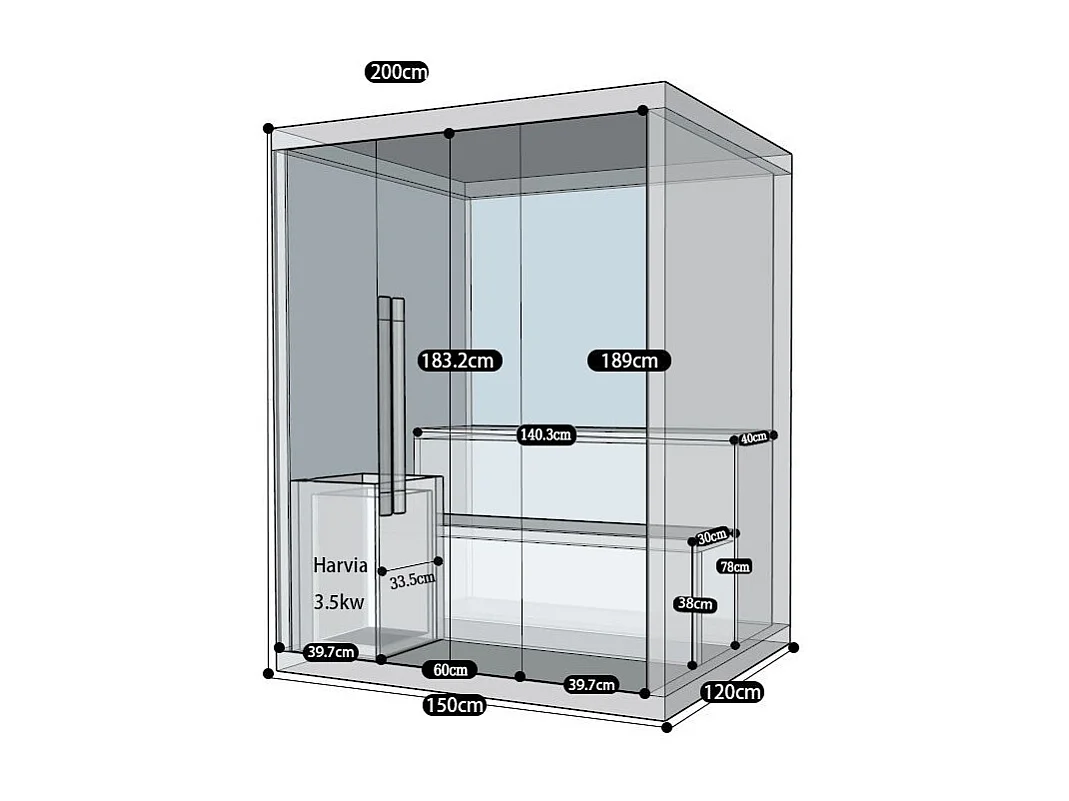 Sauna finlandais Nordica® Vapeur V23 - 2-3 places - 150 x 120 x H.200