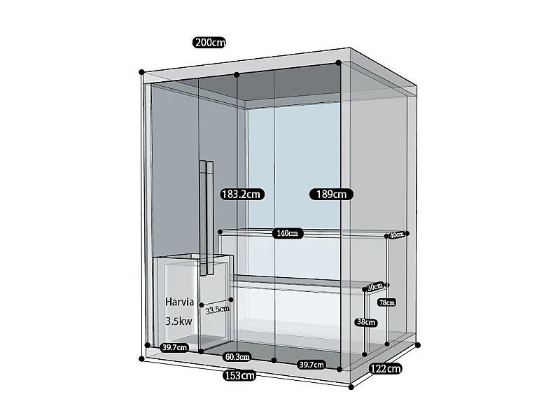 Sauna finlandais Nordica® Vapeur V23 - 2-3 places - 150 x 120 x H.200