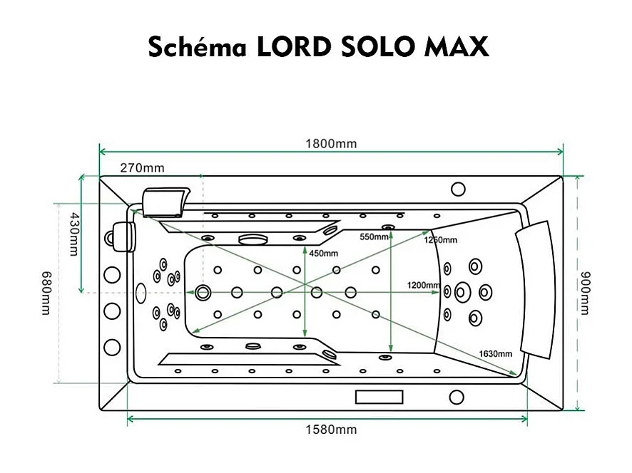 Baignoire Balnéo LORD SOLO MAX Black GAUCHE - 1 Place ARCHIPEL® 180X90