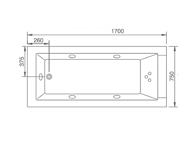 Baignoire balneo Lord Solo BLANC 1 place ARCHIPEL® 170x75 - DROITE